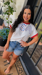Red Sequin USA Short Sleeve Top