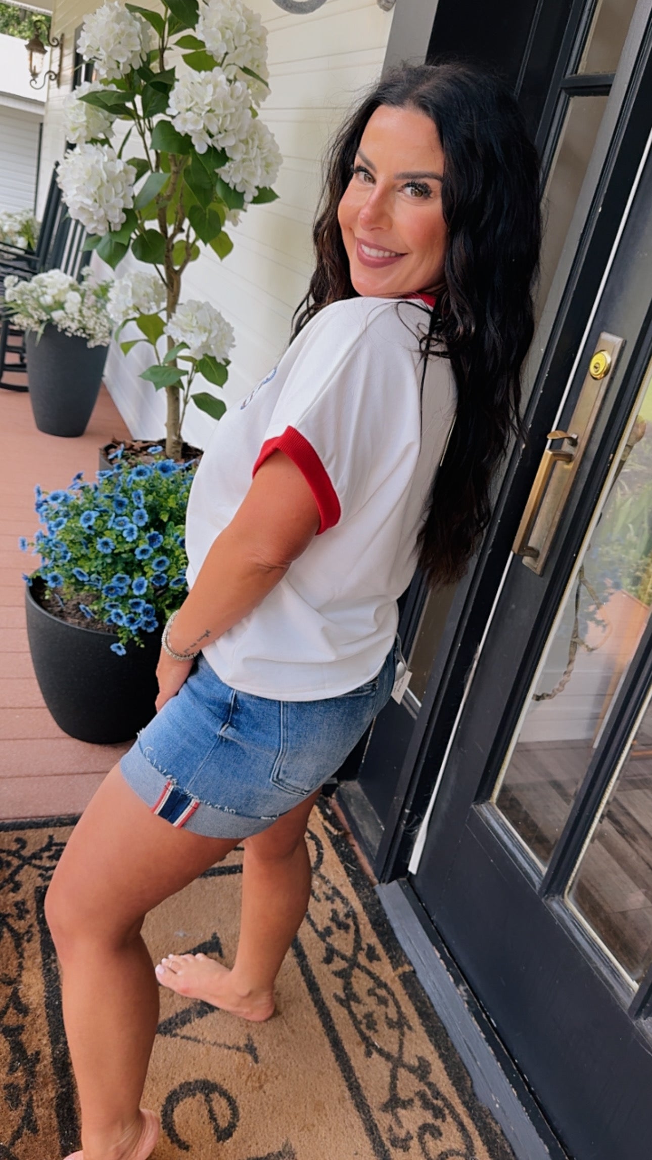 Red Sequin USA Short Sleeve Top