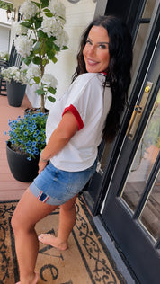 Red Sequin USA Short Sleeve Top
