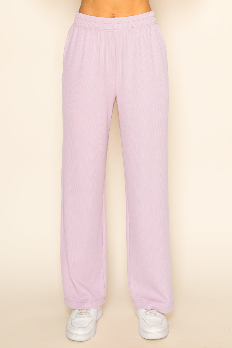 The Greii Lavender Soft Ribbed Straight-Leg Knit Pants 30a