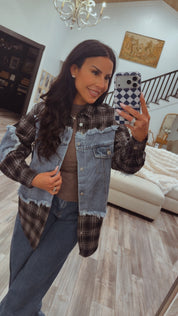 Denim and Flannel Distressed Hem Jacket
