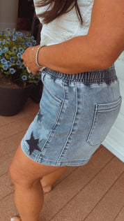 Risen Medium Wash Star Shorts With elastic Waist Band