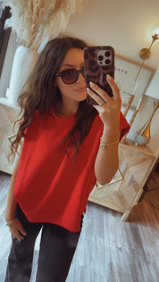 Ultra Soft Red Short Sleeve Scuba Top