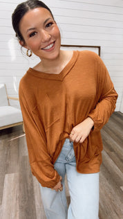 Brown Long Sleeve Pocket Top