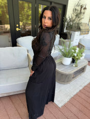 Ultra Soft Black Loose Fit Pants With Wide Linen Stripe Tie