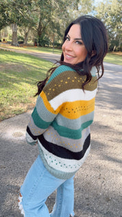 Olive and mUstard Striped Heart Knit Sweater