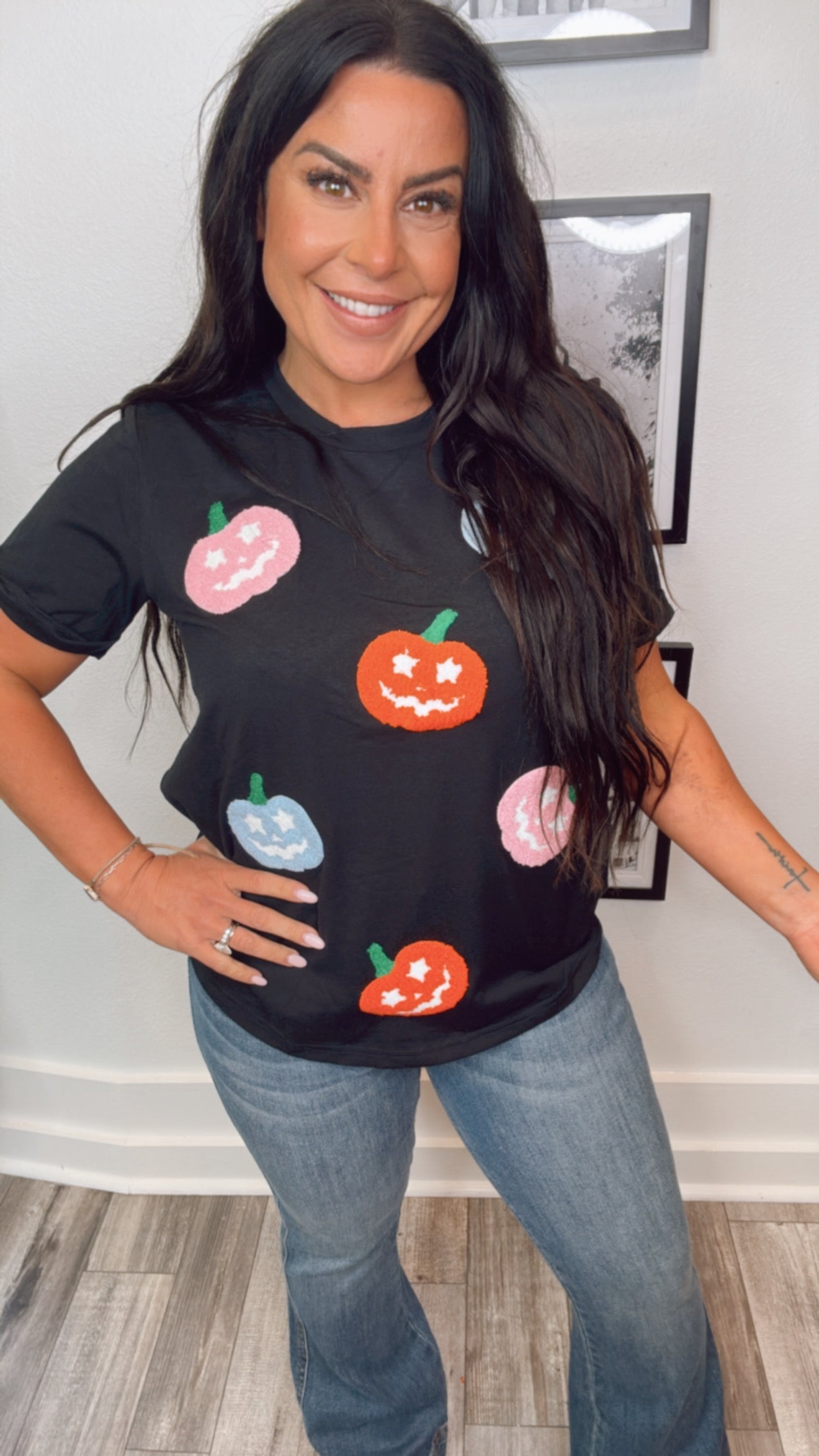 Black and Multi Pumpkin Top