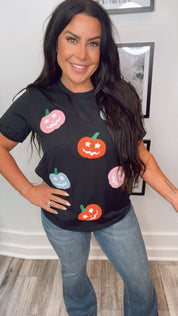 Black and Multi Pumpkin Top