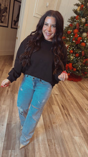 Black Ultra Soft Long Sleeve Front Pocket Top