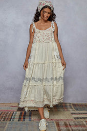 POL Cream Chic Denim And Twill Tank Dress