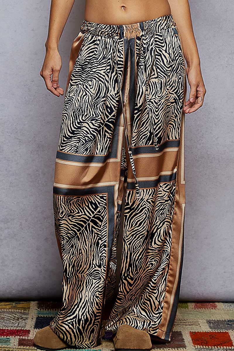 POL Tan and Navy Zebra Joggers