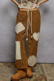 POL Ruset Ochre And Lace Patchwork Joggers