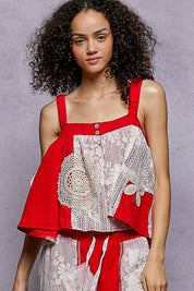 POL Ruby and White Lace Sleevless Top