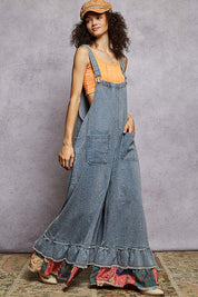 POLDenim Striped Denim and Patchwork Wide Leg Overalls Jumpsuit
