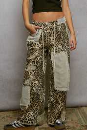 POL Sand Leopard Denim Stud Bottoms