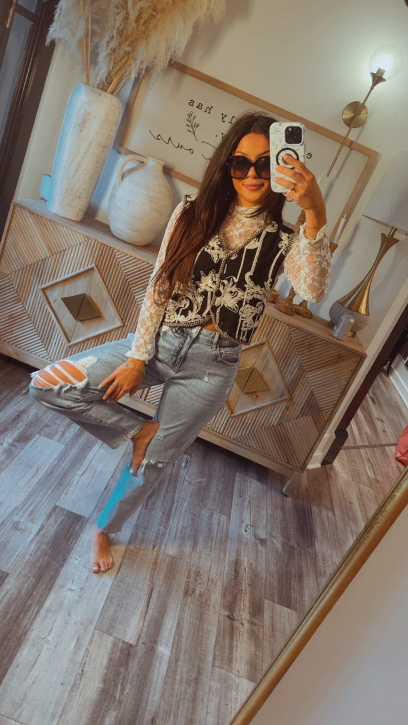 Chic Black and Floral Sweater Vest