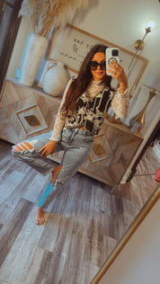 Chic Black and Floral Sweater Vest