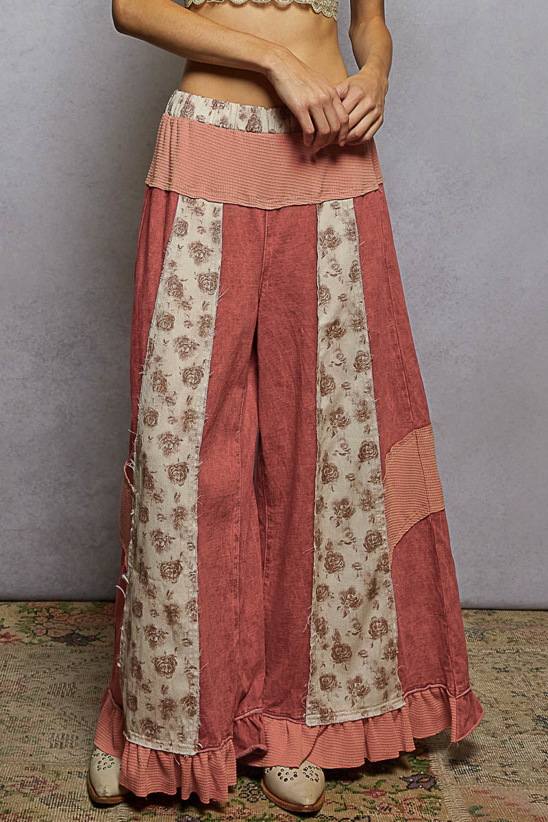 POL Scarlet Red and Floral Wide Leg Loose Fit Joggers