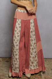 POL Scarlet Red and Floral Wide Leg Loose Fit Joggers