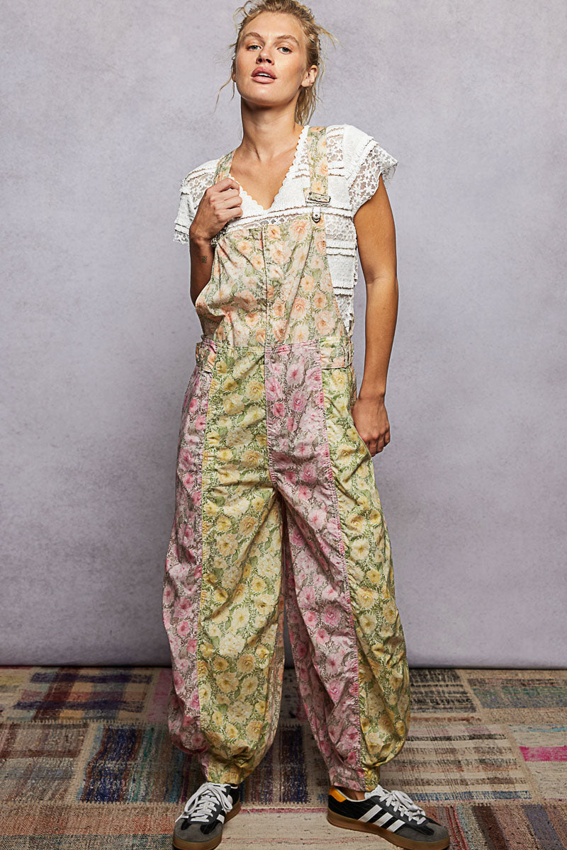 POL Rose and Lemon Floral Relaxed Fit Overalls