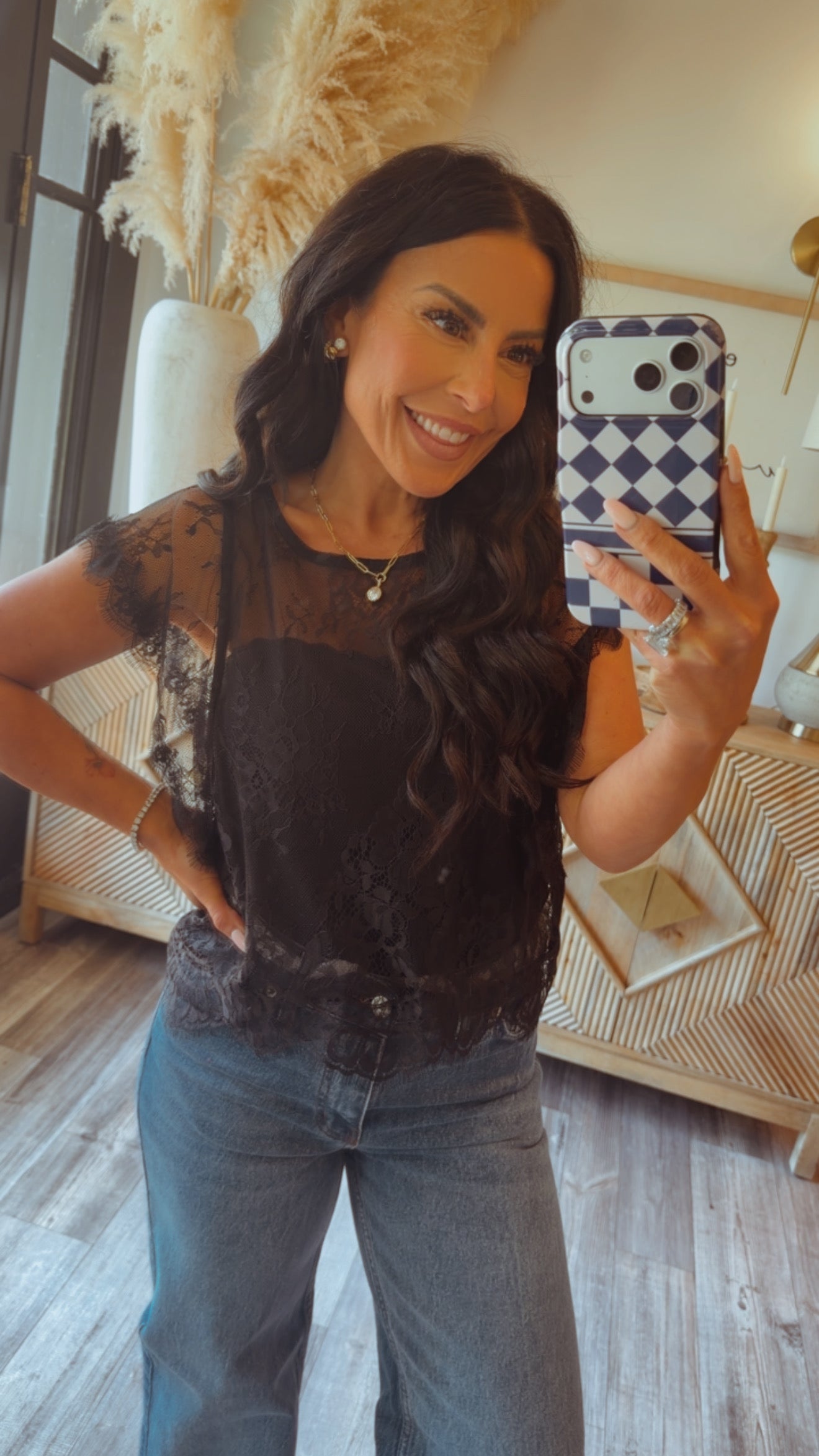 Black Lace Sassy Flutter Sleeve Top