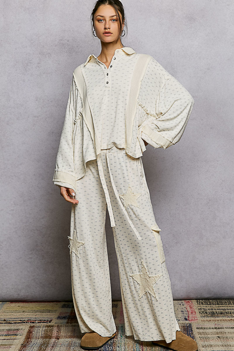 Pol Cream Wide Leg Ultra Soft Patch Pants  30a