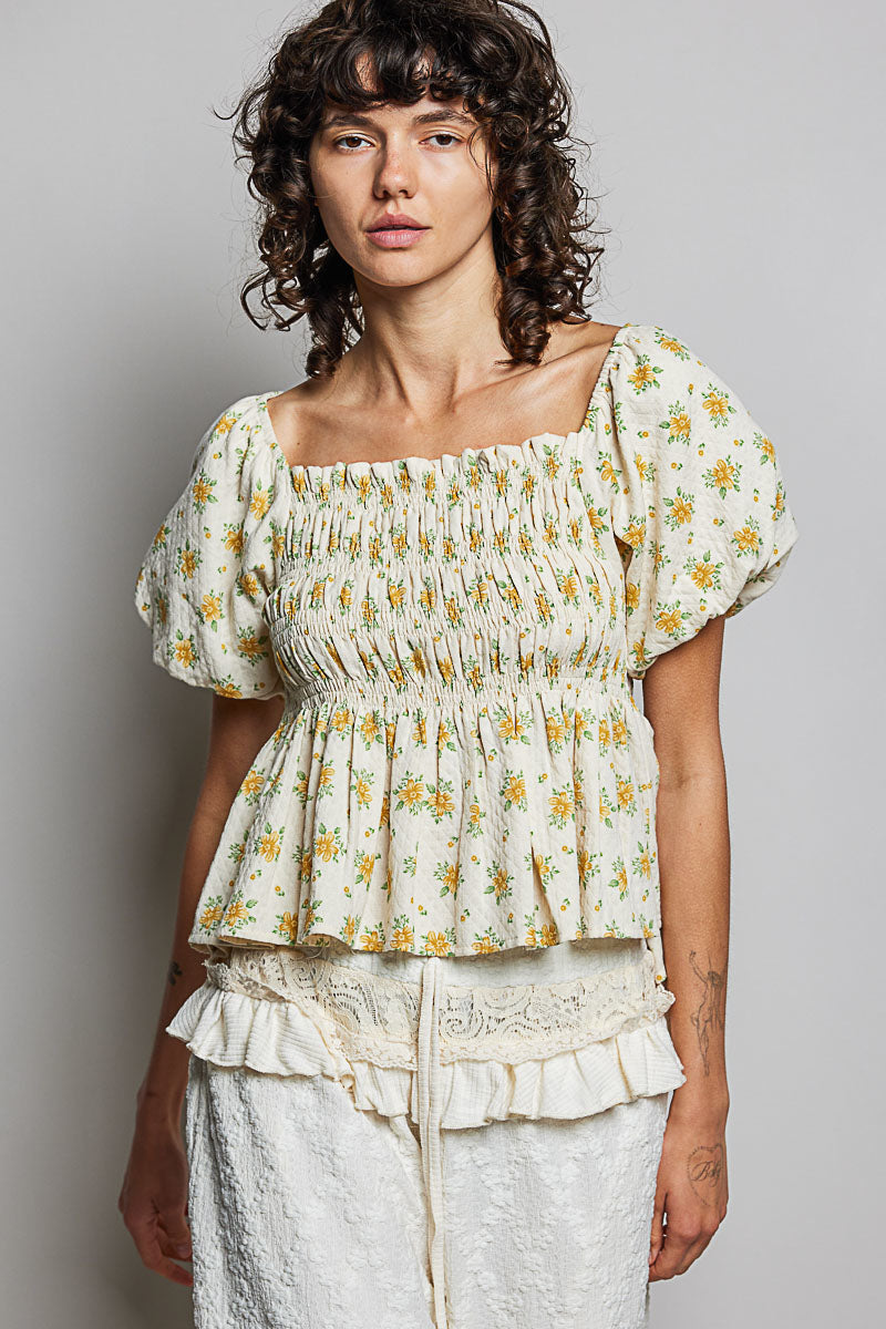POL Floral Smocked Bust Blouse