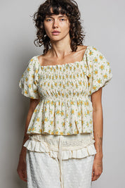 POL Floral Smocked Bust Blouse