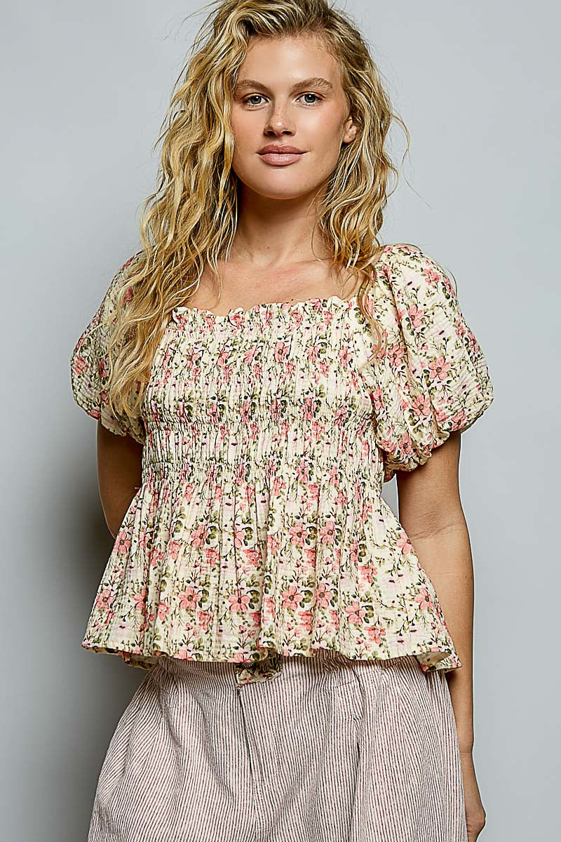 POL Floral Smocked Bust Blouse