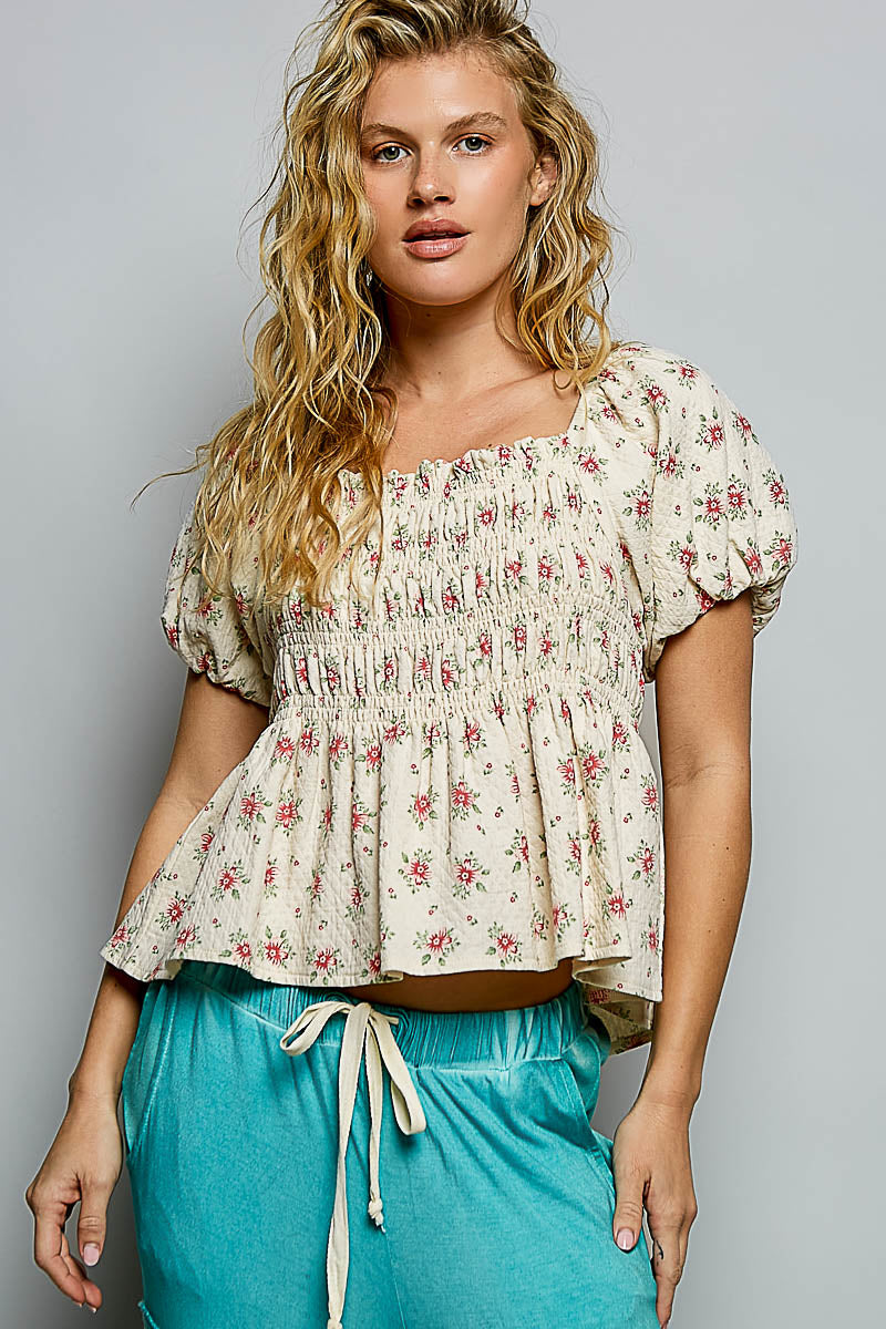 POL Floral Smocked Bust Blouse