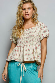 POL Floral Smocked Bust Blouse