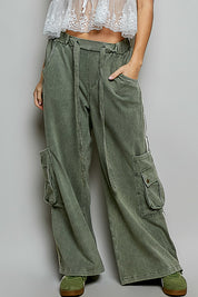 POL Olive Wide Leg French Terry Pants