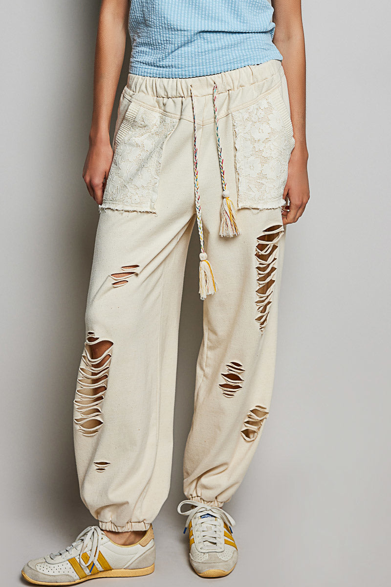 POL Distressed Natural Joggers