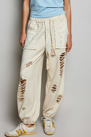 POL Distressed Natural Joggers