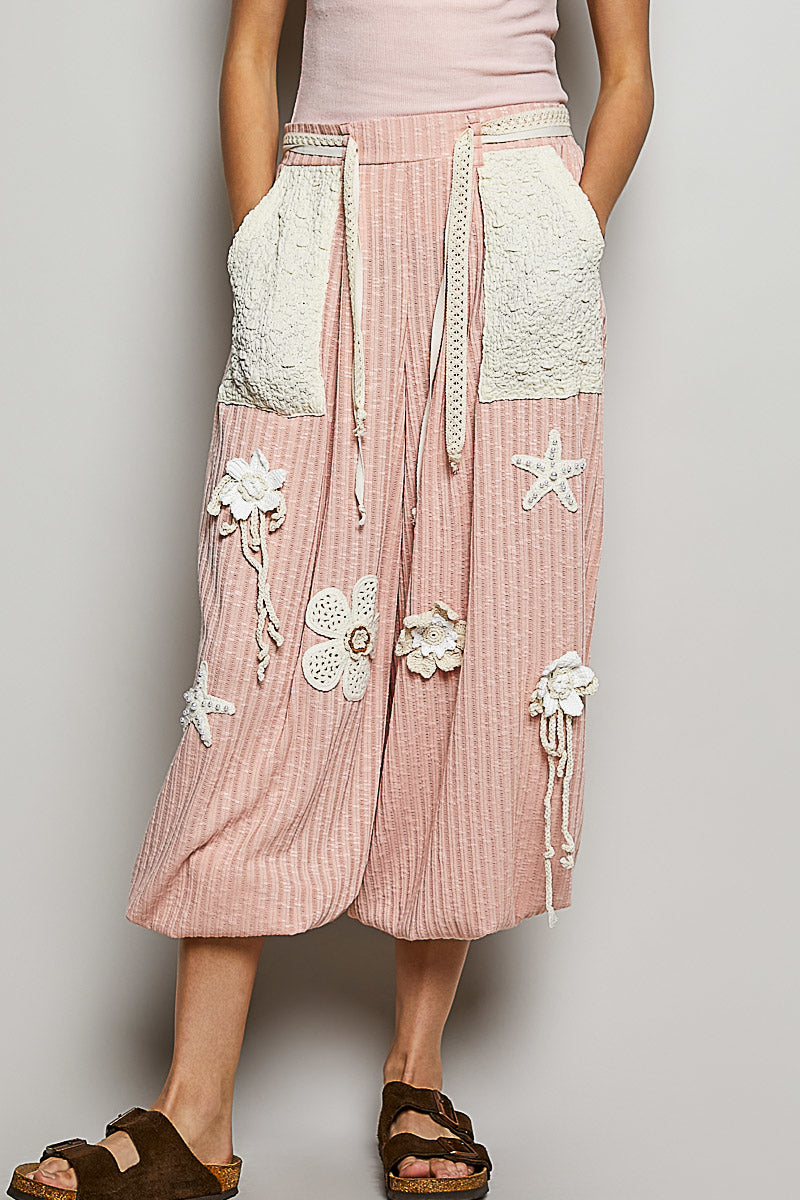 POL Blush And White Loose Fit Pants