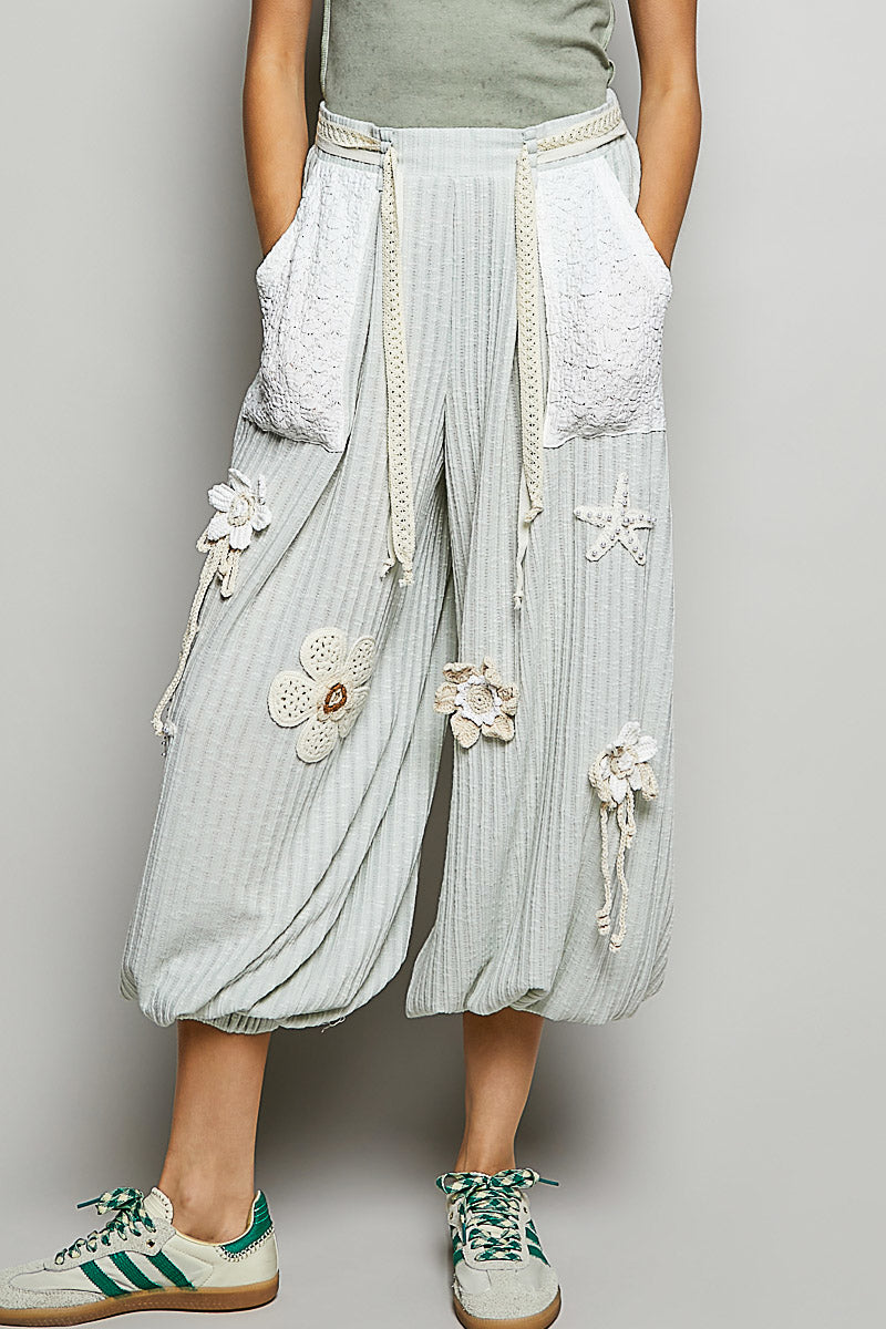 POL Mint and white Loose Fit Pants