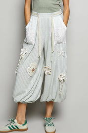 POL Mint and white Loose Fit Pants