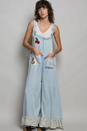 POL Denim and Floral Cherry Bomb Overalls