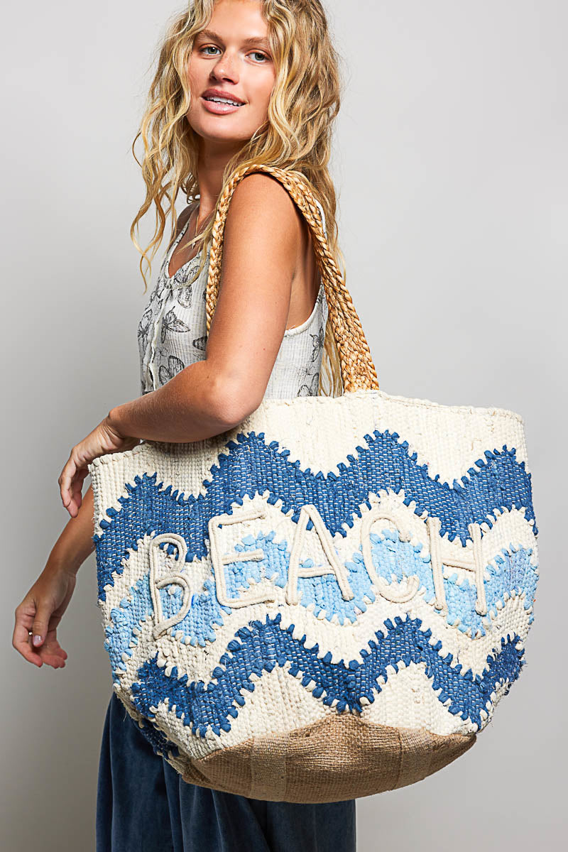 POL Blue and White  Beach Tote Bag