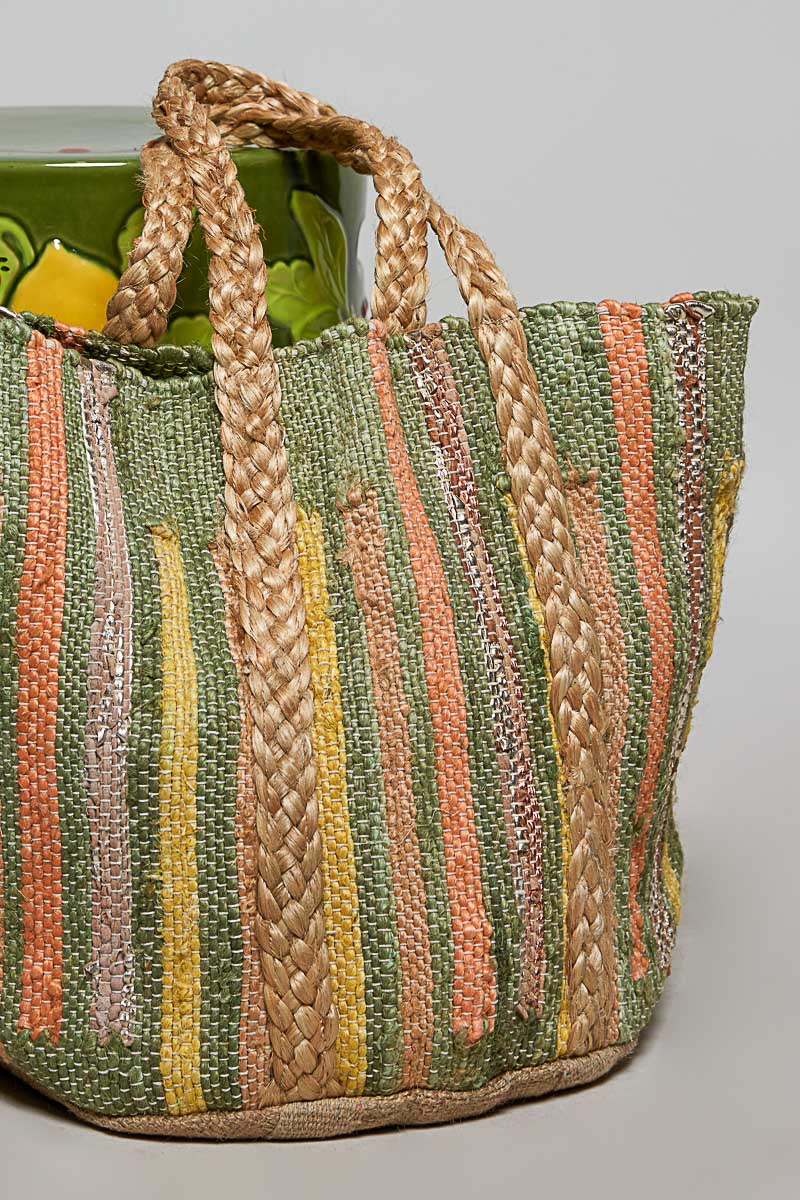 Olive and Multi POL Braided Handle Bag