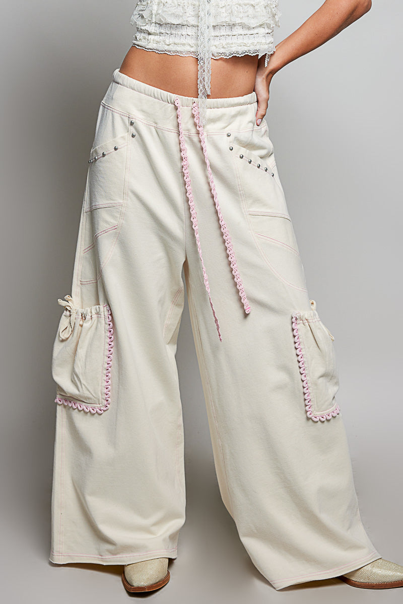 POL Natural And PInk Staight Fit French Terry Pants