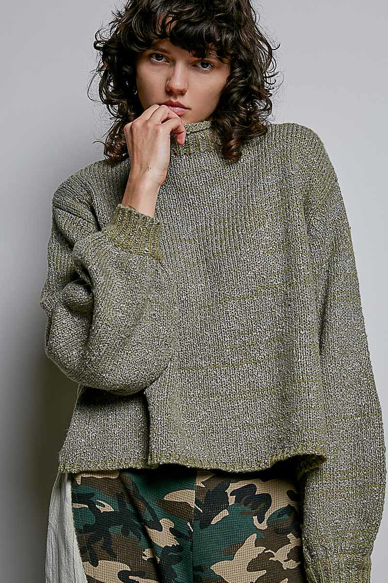 POL Chic Raw Hem Olive Long Sleeve Sweater