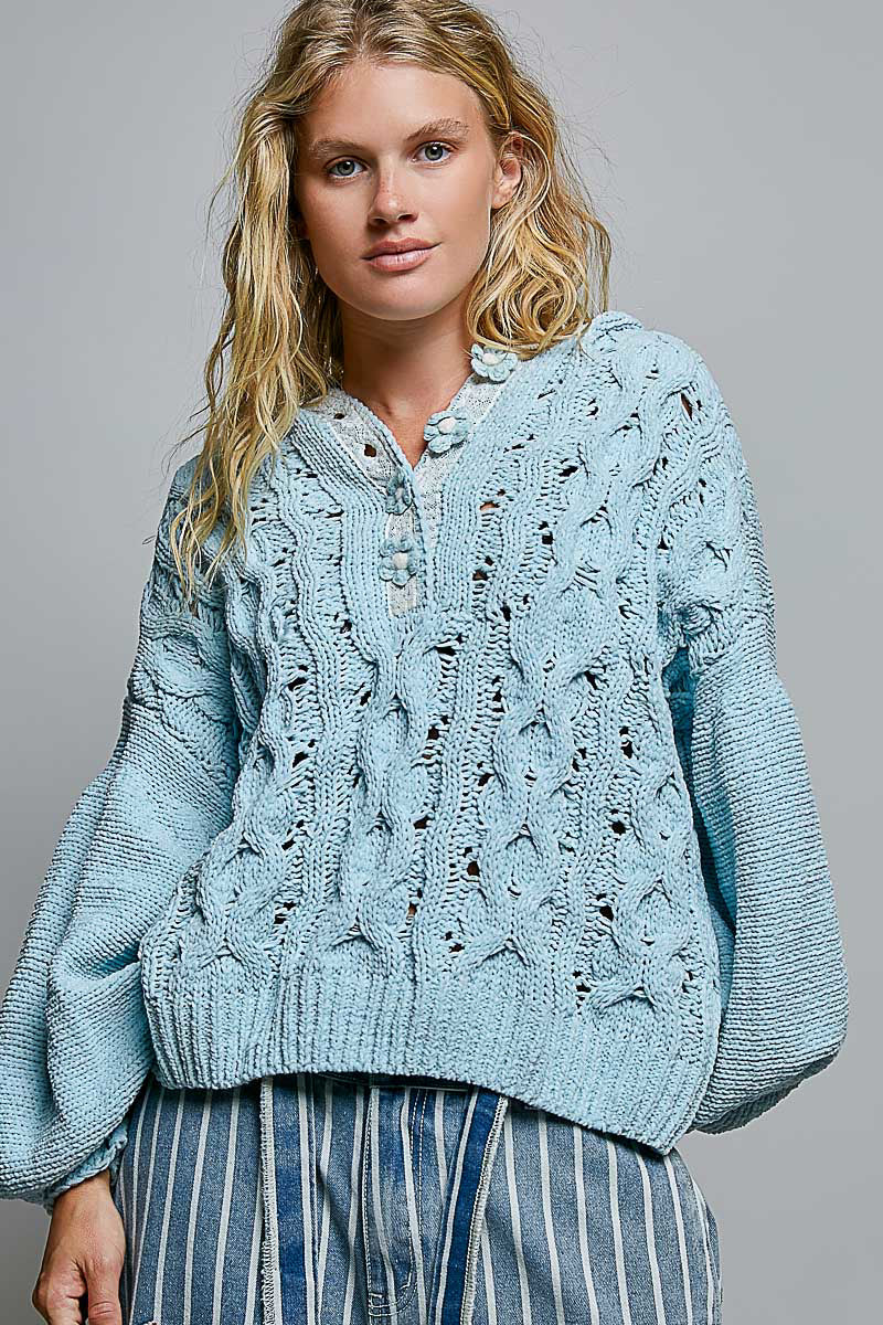 POL Baby Blue Chic Cable Knit Sweater