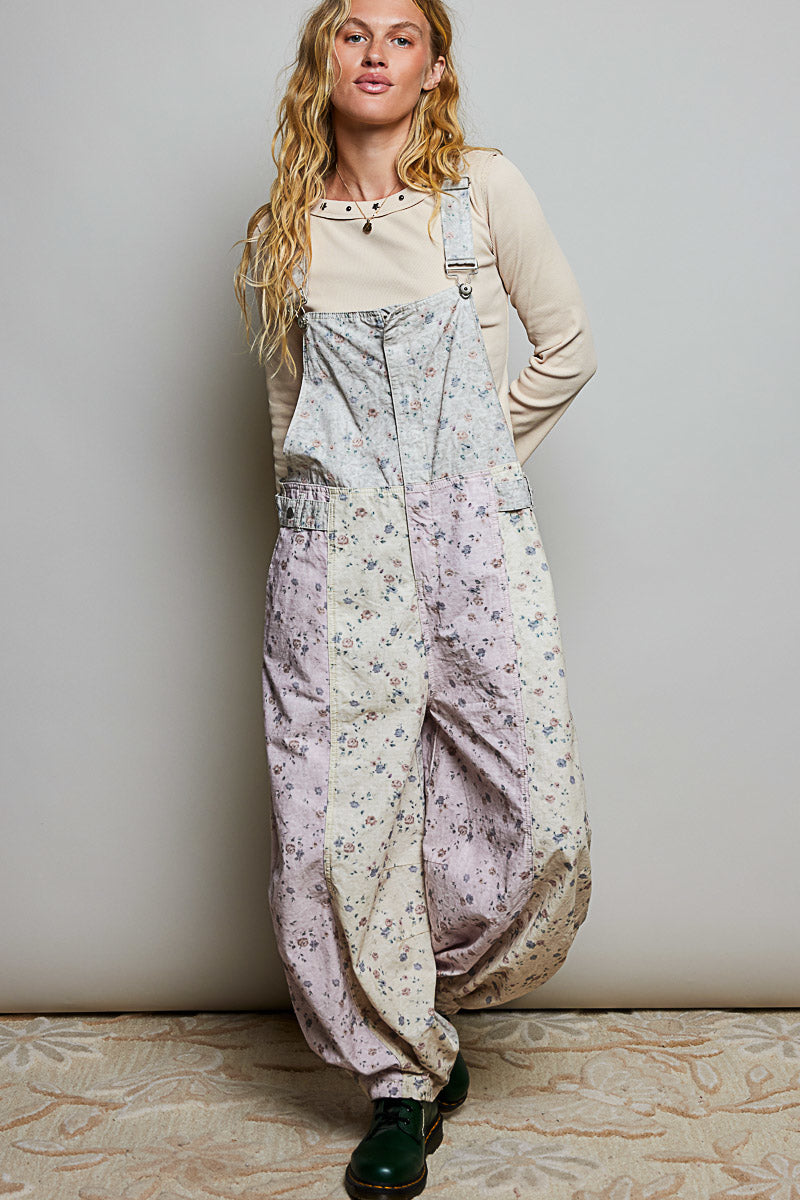POL Sand and Floral  Relaxed Fit Overalls