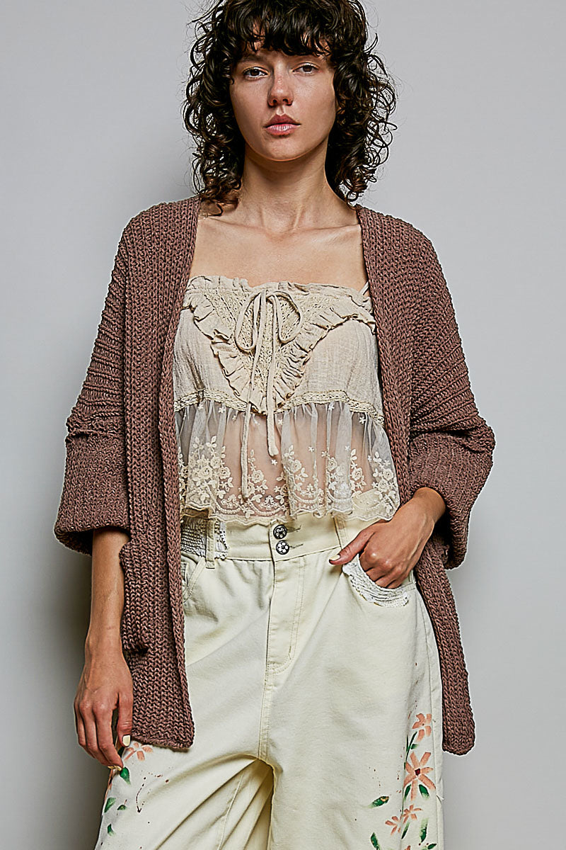 POL Chocolate Knit Plush Cardi