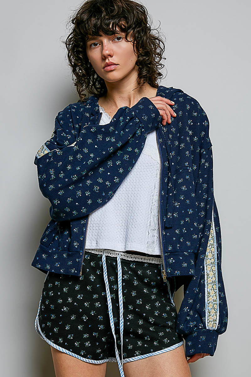 POL Navy And Floral Hoodie