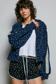 POL Navy And Floral Hoodie