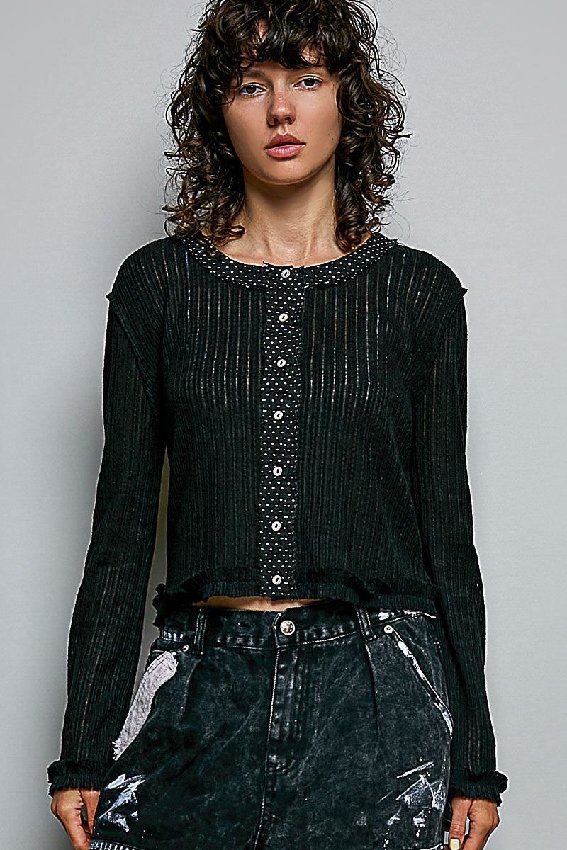 POL Black Chic Long Sleeve Button Top