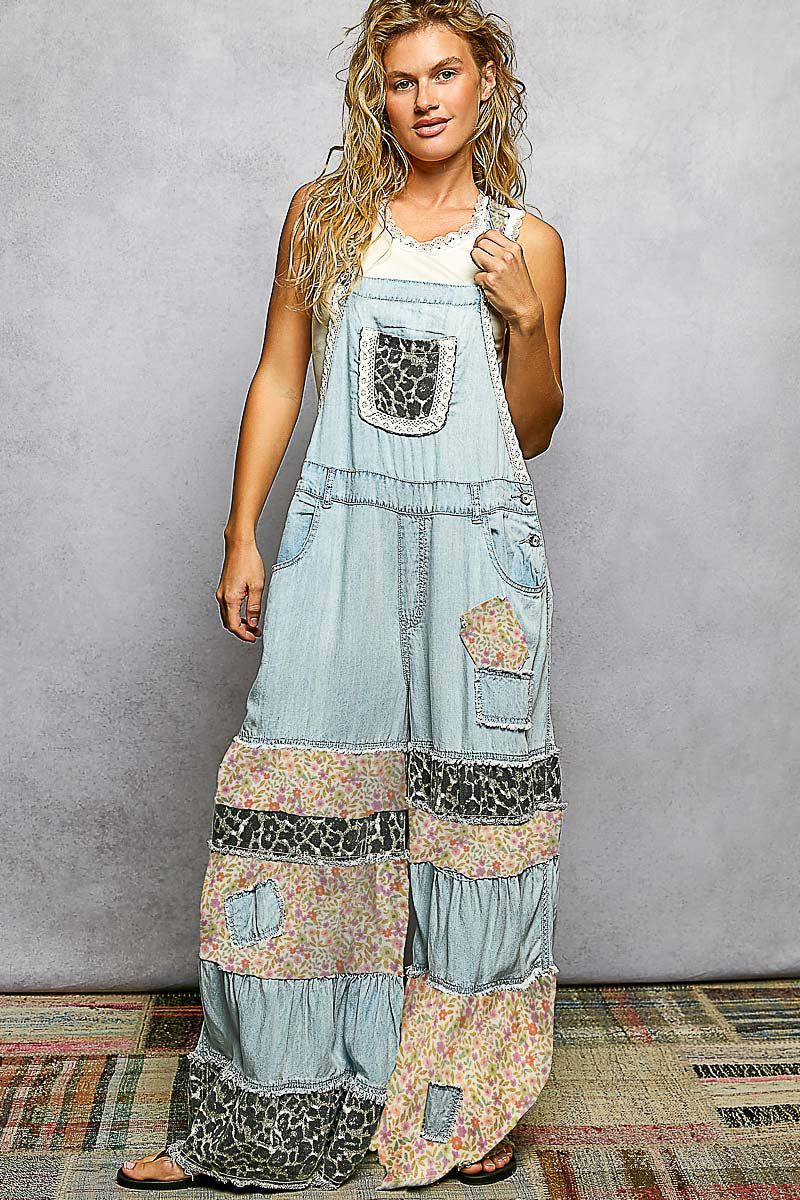POL Denim And Patchwork Chic Overalls