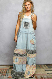 POL Denim And Patchwork Chic Overalls
